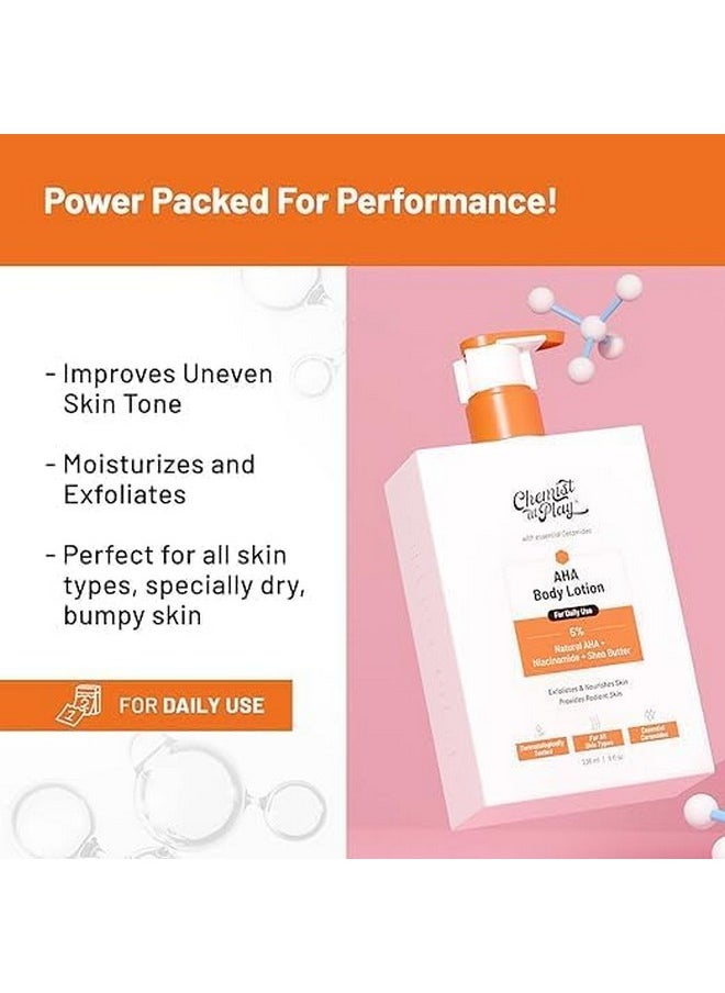 Chemist at Play - Exfoliating Body Scrub For Removing Tan & Dead Skin Cells + Aha Body Lotion With 5% Natural Aha, Niacinamide, Shea Butter 236Ml - Image 1