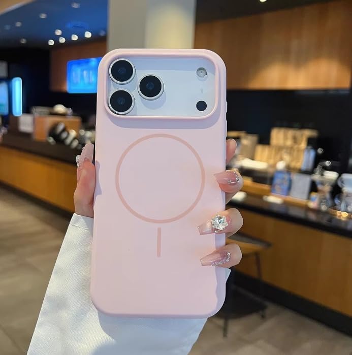 سيليكون غطاء سيليكون مغناطيسي فاخر لهاتف iPhone 17 Pro Max وردي اللون متوافق مع سلسلة iPhone - مقاوم للصدمات، نحيف، ناعم الملمس مع دعم الشحن اللاسلكي المغناطيسي - Image 2