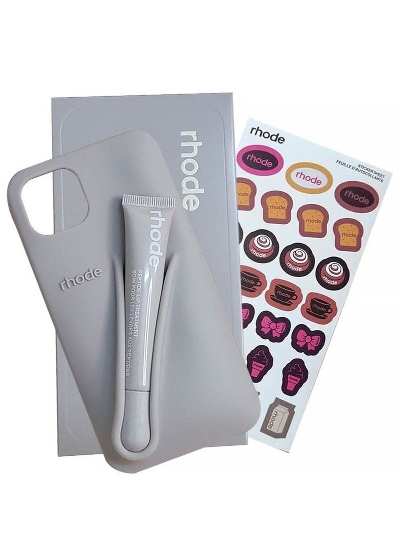 rhode - Phone Case Combo for iPhone 15 Pro Max – Peptide Lip Gloss + Stylish Grey Silicone Cover with Tote Bag & Stickers | All-in-One Gift Set for Girls & Women | Perfect for Birthdays, Holidays & Special Occasions - Image 1