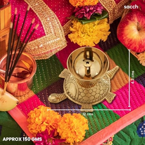 SACCH Handcrafted Brass Turtle Diya for Puja, Good Luck & Prosperity – Traditional Kachua Deep for Mandir, Vastu, Home Decor & Spiritual Gifting – Polished Gold Finish, Standard Size (150g) - Image 3