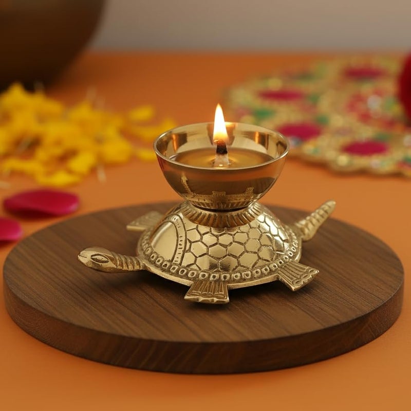 SACCH Handcrafted Brass Turtle Diya for Puja, Good Luck & Prosperity – Traditional Kachua Deep for Mandir, Vastu, Home Decor & Spiritual Gifting – Polished Gold Finish, Standard Size (150g) - Image 1