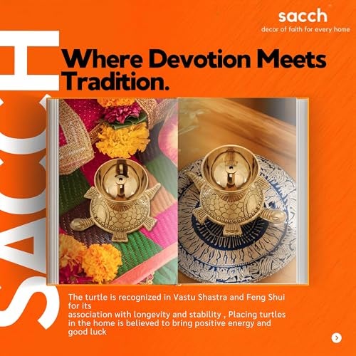 SACCH Handcrafted Brass Turtle Diya for Puja, Good Luck & Prosperity – Traditional Kachua Deep for Mandir, Vastu, Home Decor & Spiritual Gifting – Polished Gold Finish, Standard Size (150g) - Image 4