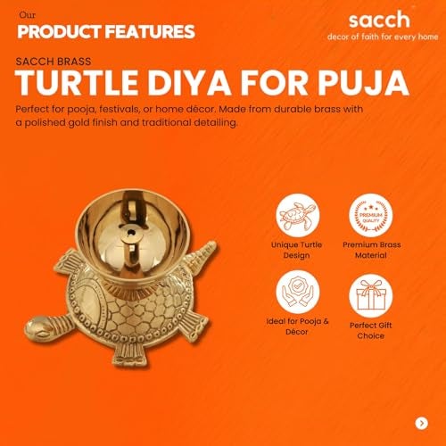 SACCH Handcrafted Brass Turtle Diya for Puja, Good Luck & Prosperity – Traditional Kachua Deep for Mandir, Vastu, Home Decor & Spiritual Gifting – Polished Gold Finish, Standard Size (150g) - Image 5