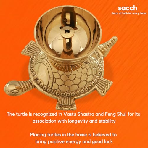 SACCH Handcrafted Brass Turtle Diya for Puja, Good Luck & Prosperity – Traditional Kachua Deep for Mandir, Vastu, Home Decor & Spiritual Gifting – Polished Gold Finish, Standard Size (150g) - Image 2