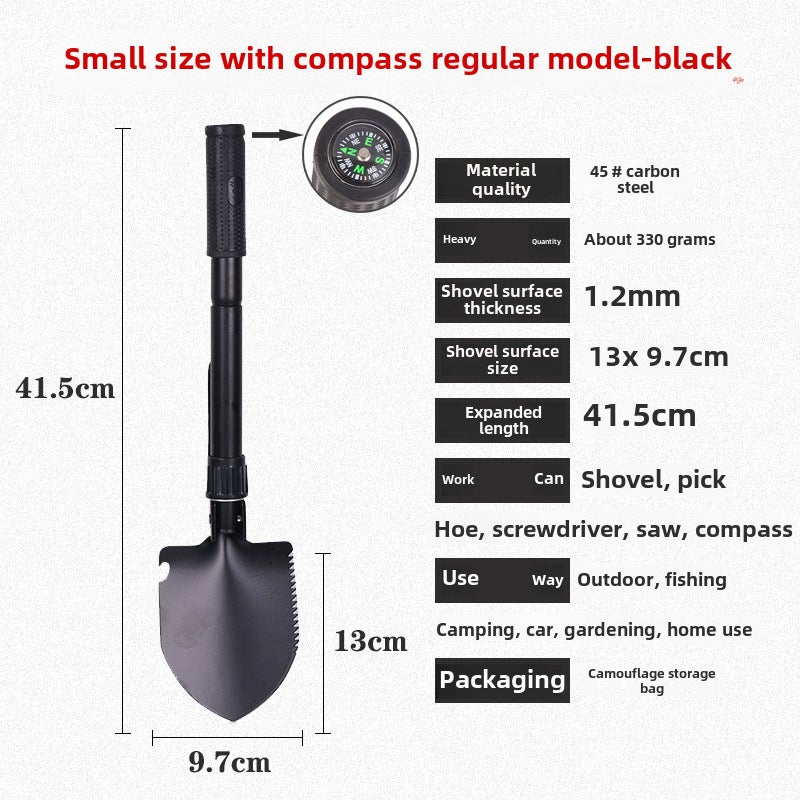 Foldable Outdoor Shovel 40-58cm Folded Size Robust Iron Material - Multi-functional Rescue Tool Easy to Use for Outdoor Enthusiasts, Camping, Hiking and Emergency Scenarios - Image 1