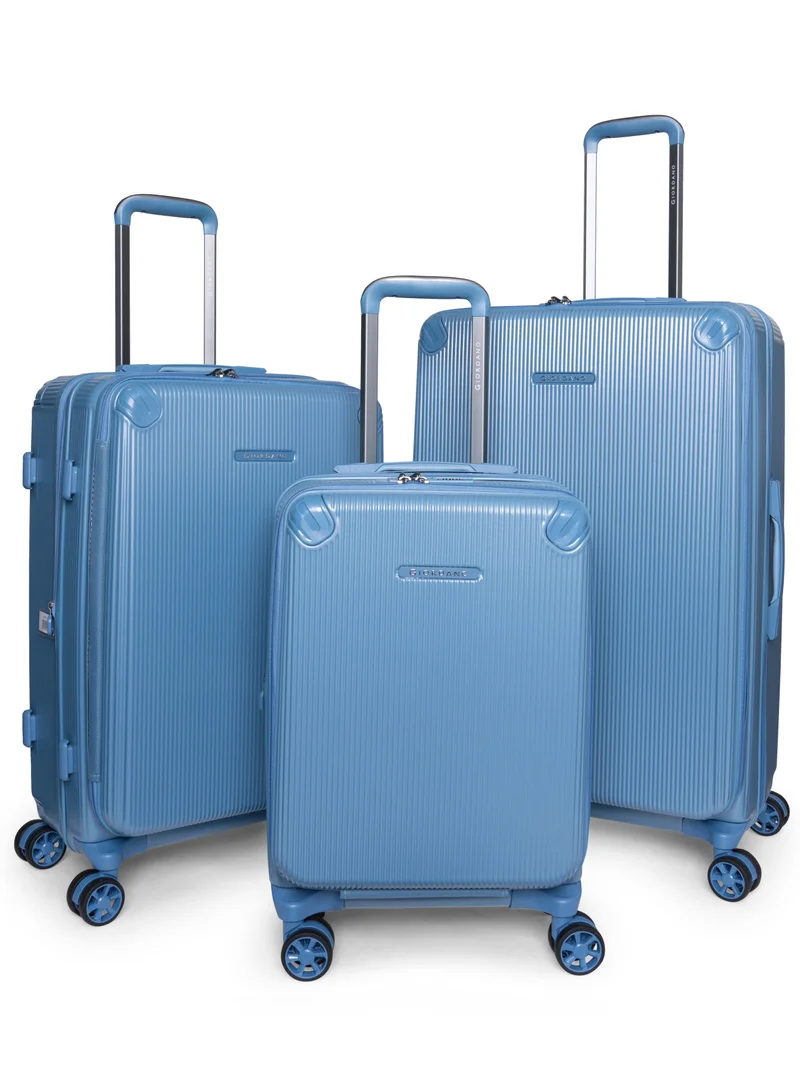 Giordano Titanx Front Opening PC Hardshell Unbreakable Luggage Set Blue, Expandable, Secure Lock, 4 Double Wheels Travel Lugggage, Laptop Compartment on Small Carry-on Cabin Luggage, Checked Luggage