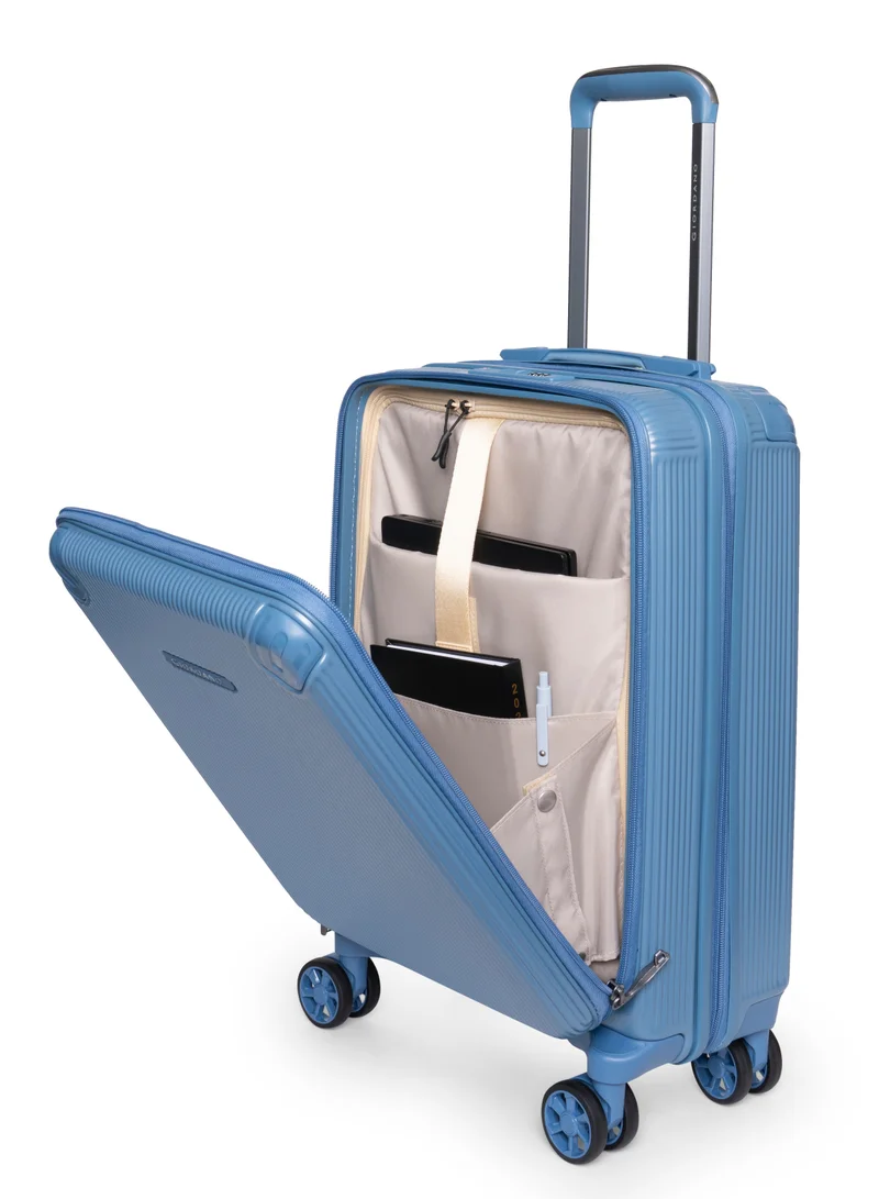 GIORDANO Giordano Titanx Front Opening PC Hardshell Unbreakable Luggage Set Blue, Expandable, Secure Lock, 4 Double Wheels Travel Lugggage, Laptop Compartment on Small Carry-on Cabin Luggage, Checked Luggage
