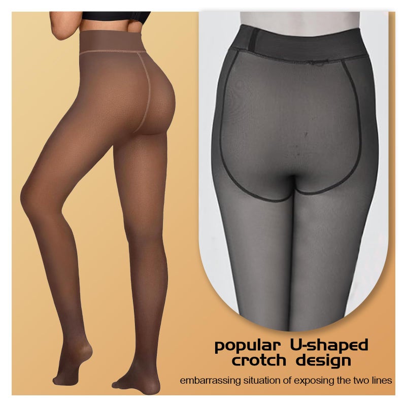 Delcast 2 Pairs Fleece Lined Tights Womenï¼ŒFake Translucent Thermal Sheer Thick Pantyhose Leggings for Winter - Image 2