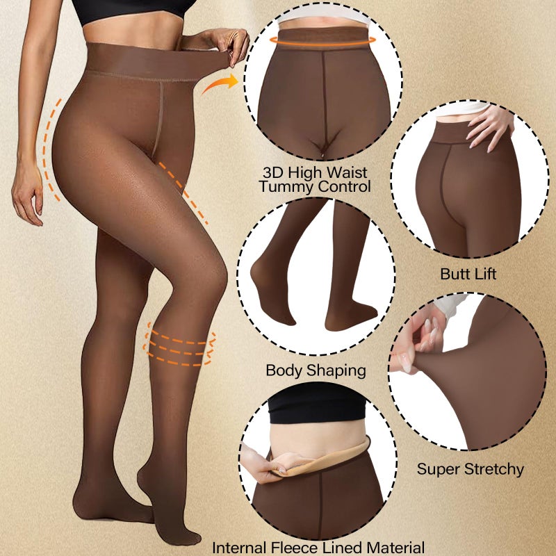 Delcast 2 Pairs Fleece Lined Tights Womenï¼ŒFake Translucent Thermal Sheer Thick Pantyhose Leggings for Winter - Image 4
