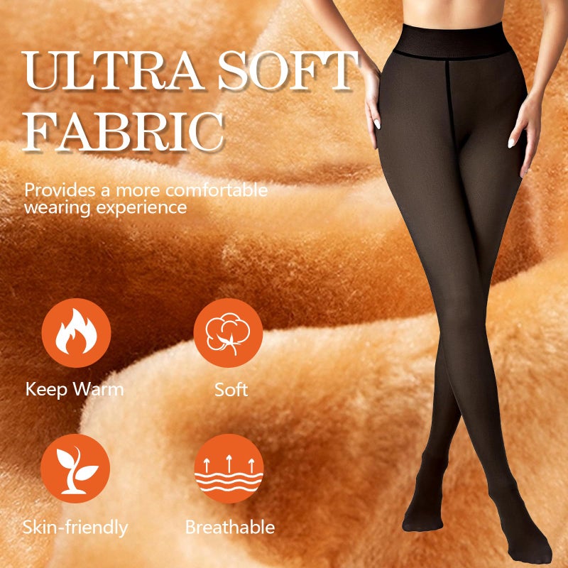 Delcast 2 Pairs Fleece Lined Tights Womenï¼ŒFake Translucent Thermal Sheer Thick Pantyhose Leggings for Winter - Image 3