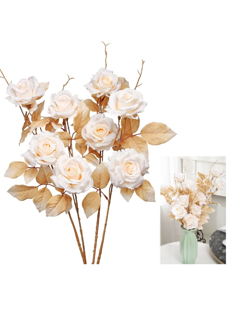 Y&D Artificial Flowers Roses Fake Silk Real Looking with Stems for DIY Wedding Bouquets Centerpieces Arrangements Party Home Decorations and Outdoors (4pcs White) - Image 1