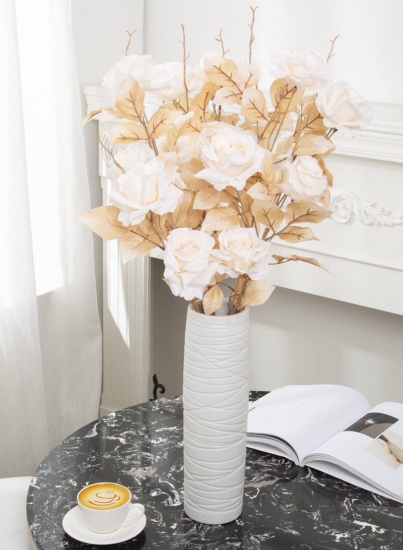 Y&D Artificial Flowers Roses Fake Silk Real Looking with Stems for DIY Wedding Bouquets Centerpieces Arrangements Party Home Decorations and Outdoors (4pcs White) - Image 3