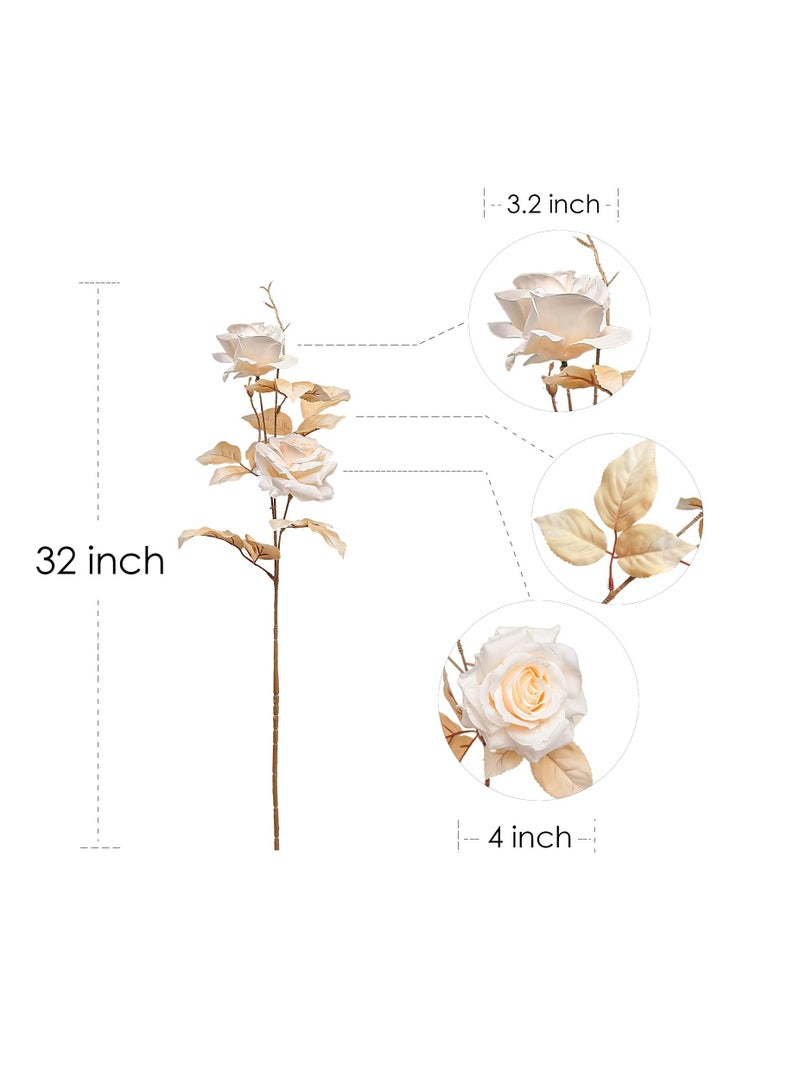 Y&D Artificial Flowers Roses Fake Silk Real Looking with Stems for DIY Wedding Bouquets Centerpieces Arrangements Party Home Decorations and Outdoors (4pcs White) - Image 5