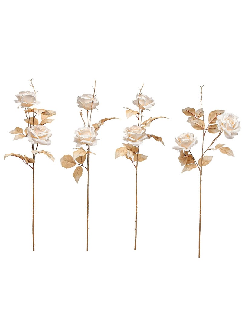 Y&D Artificial Flowers Roses Fake Silk Real Looking with Stems for DIY Wedding Bouquets Centerpieces Arrangements Party Home Decorations and Outdoors (4pcs White) - Image 4