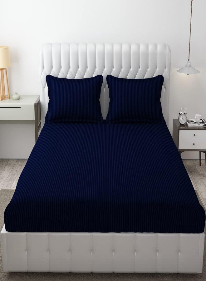 FRESH FROM LOOM Microfiber Wrinkle Resistant | Soft Skin Safe | Breathable Queen Size Flat Bedsheets | Hotel & Home | Double Bedsheet Set with 2 Pillow Covers (95x90 Inches Navy Blue) - Image 1