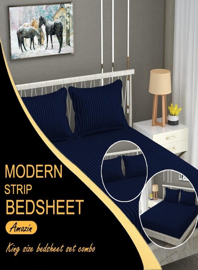 FRESH FROM LOOM Microfiber Wrinkle Resistant | Soft Skin Safe | Breathable Queen Size Flat Bedsheets | Hotel & Home | Double Bedsheet Set with 2 Pillow Covers (95x90 Inches Navy Blue) - Image 2