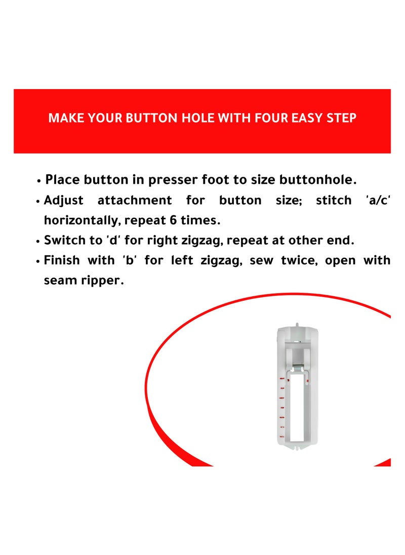 AL-RAEE - Snap On Slide Buttonhole Presser Foot for Zigzag Sewing Machine - Fits Many Home Machines, Snap On 4 Step Buttonhole Foot - Image 1