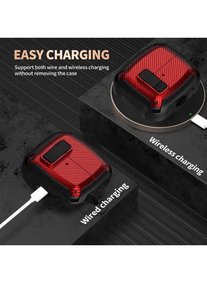 ANYOGRO Galaxy Buds 3 Pro/Buds 3 case full body protection (with safety clasp), shockproof and drop-proof, hard protective shell with safety clasp and cleaning kit for sports on the go ,Red - Image 3