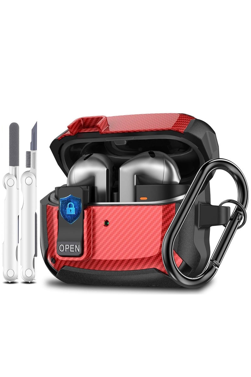 ANYOGRO Galaxy Buds 3 Pro/Buds 3 case full body protection (with safety clasp), shockproof and drop-proof, hard protective shell with safety clasp and cleaning kit for sports on the go ,Red - Image 1