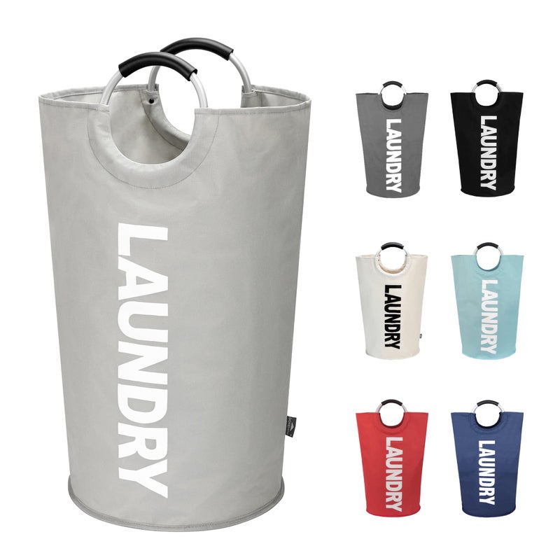 DOKEHOM 90L Large Laundry Basket Collapsible Laundry Bag Freestanding Tall Clothes Hamper Foldable Washing Bin Grey