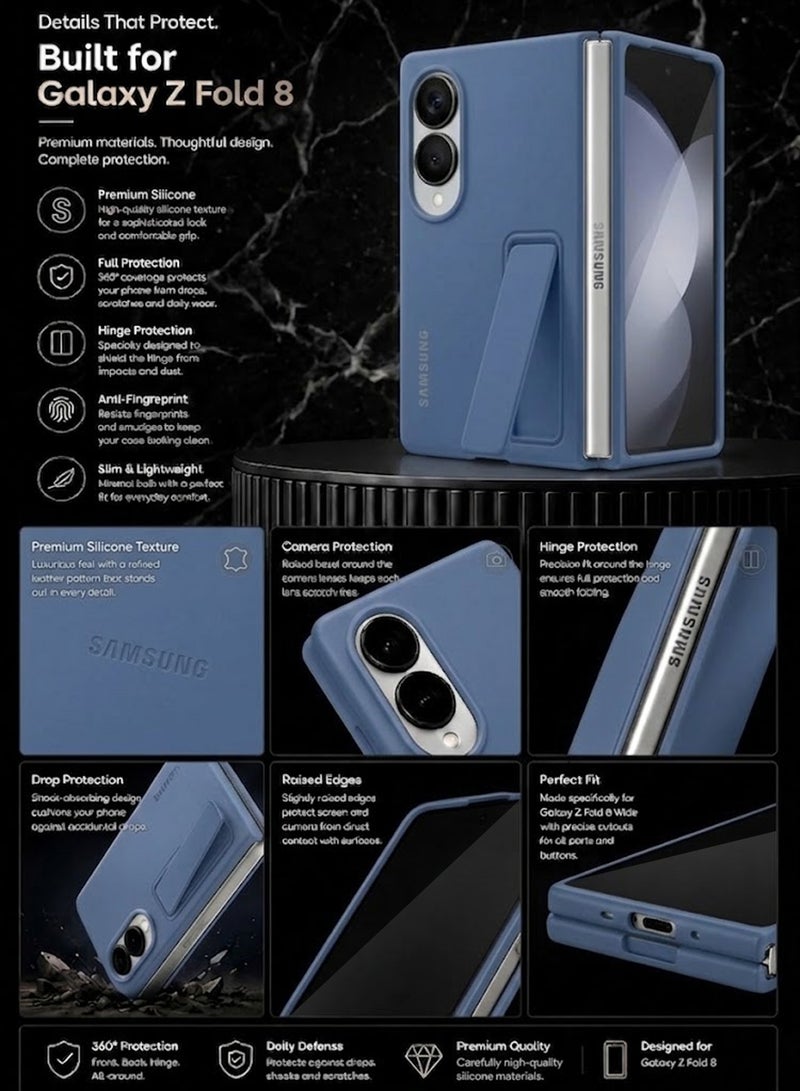 MARGOUN Protective Standing Case for Samsung Galaxy Z Fold 8 with Built-in Kickstand , Hard Silicone Durable Armor Cover Dark Blue - Image 5