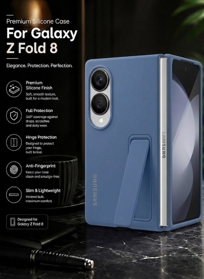 MARGOUN Protective Standing Case for Samsung Galaxy Z Fold 8 with Built-in Kickstand , Hard Silicone Durable Armor Cover Dark Blue - Image 4