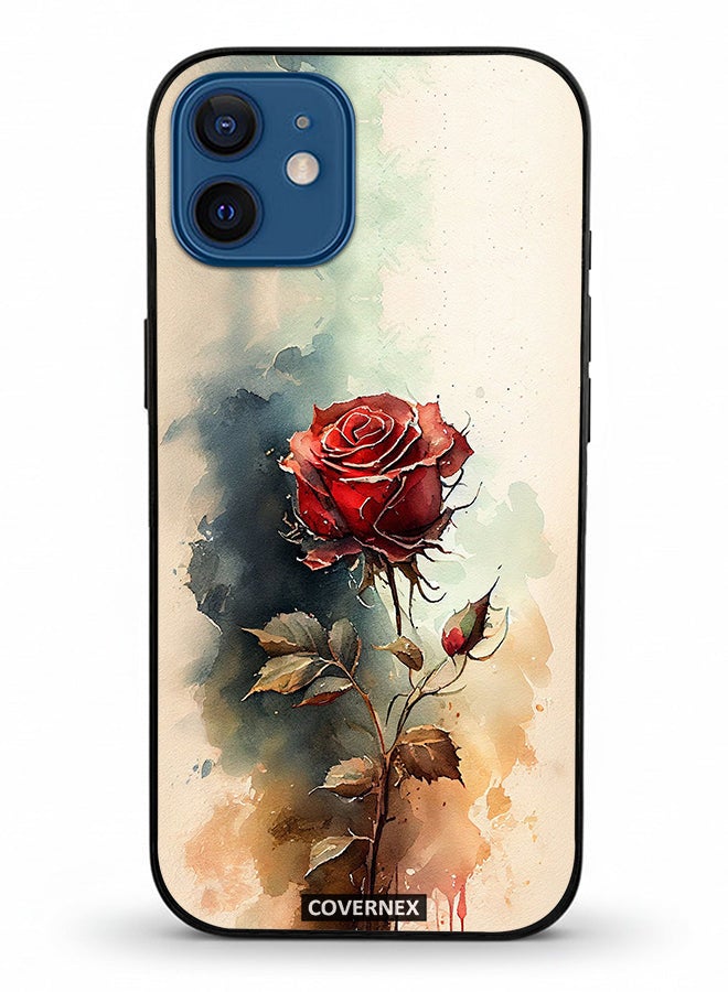 Covernex Apple iPhone 12 Protective Case Cover Printed Featuring Ethereal Watercolor Rose - Image 2