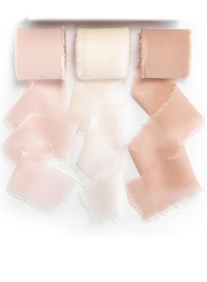 شريط شيفون مزخرف يدويًا - 3 لفات من شريط أبيض وجملي، مقاس 4 سم × 5 م، لدعوات الزفاف/باقات الزفاف/تغليف الهدايا/الحرف اليدوية - Image 1