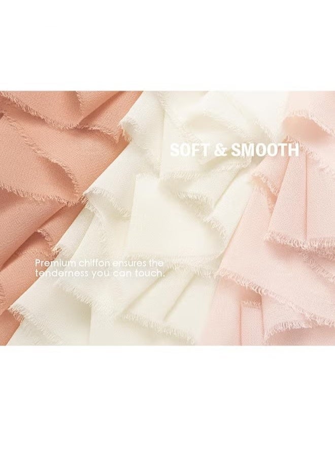 شريط شيفون مزخرف يدويًا - 3 لفات من شريط أبيض وجملي، مقاس 4 سم × 5 م، لدعوات الزفاف/باقات الزفاف/تغليف الهدايا/الحرف اليدوية - Image 3