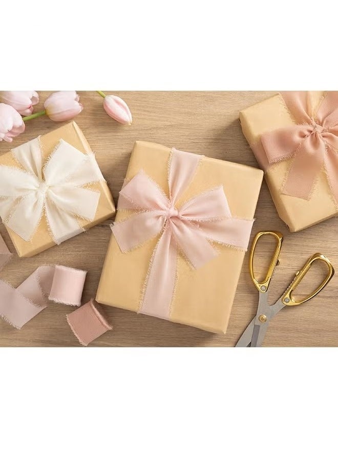 شريط شيفون مزخرف يدويًا - 3 لفات من شريط أبيض وجملي، مقاس 4 سم × 5 م، لدعوات الزفاف/باقات الزفاف/تغليف الهدايا/الحرف اليدوية - Image 4