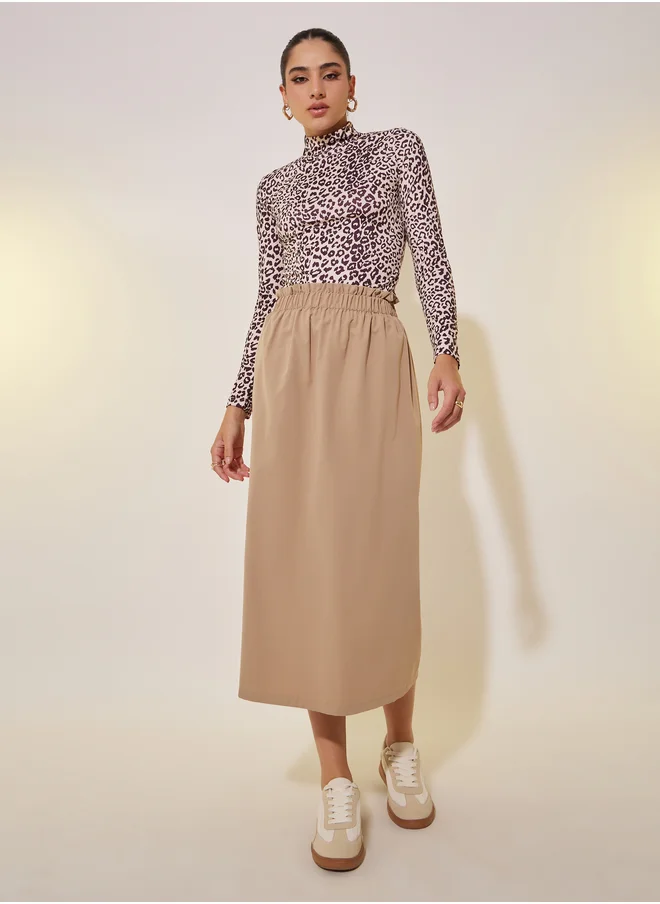 تايك تو Take Two Solid High Rise Midi Skirt