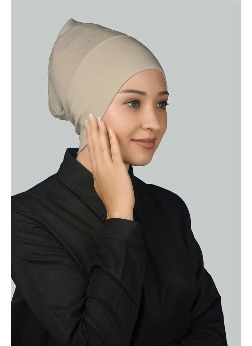 Altobeh Ready-made Practical Snap-on Long Tube Hijab Bonnet - Sand Beige