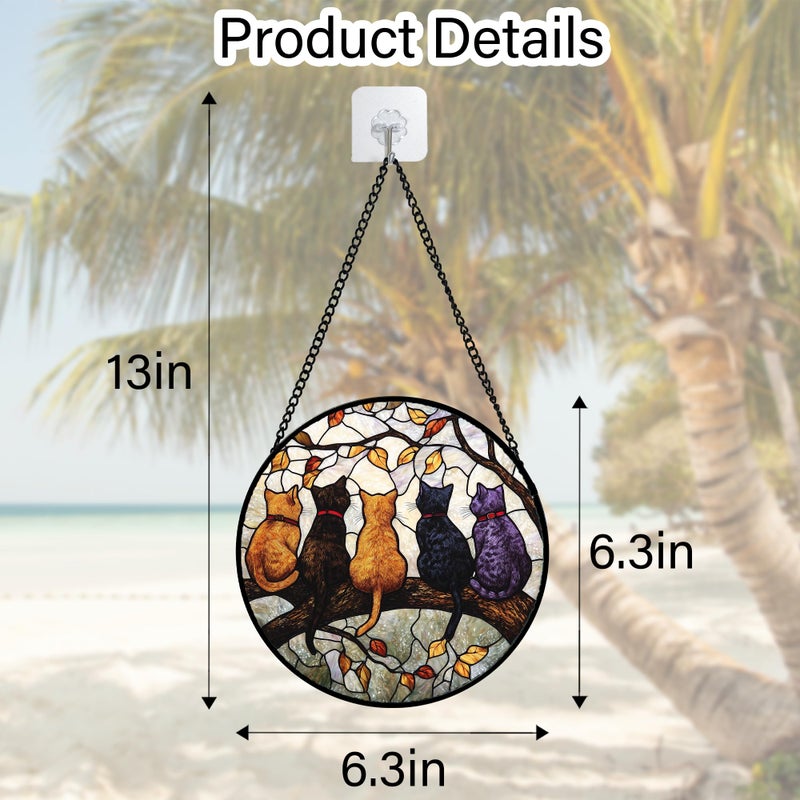 DASTOLL Stained Glass Window Hanging - 5 Cats on a Branch Suncatcher for Window Doors Home Decoration and Christmas, Mother's Day Father's Day Birthday Gifts for Women, Men, and Mom 6.3x6.3 in - Image 3