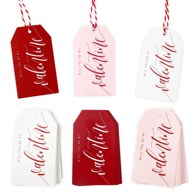 Whaline 120Pcs Valentine' s Day Paper Gift Tags Hanging Tag with Cotton Rope White Pink Red Will You Be My Valentine Label Tags for Romantic Party Favor Decor Supplies - Image 1