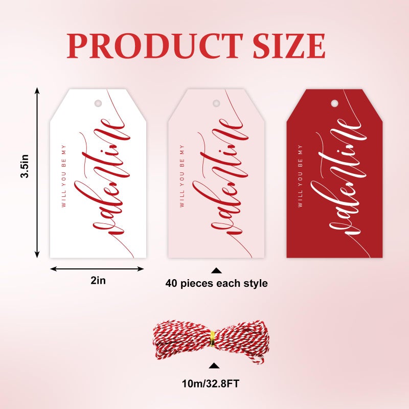 Whaline 120Pcs Valentine' s Day Paper Gift Tags Hanging Tag with Cotton Rope White Pink Red Will You Be My Valentine Label Tags for Romantic Party Favor Decor Supplies - Image 2