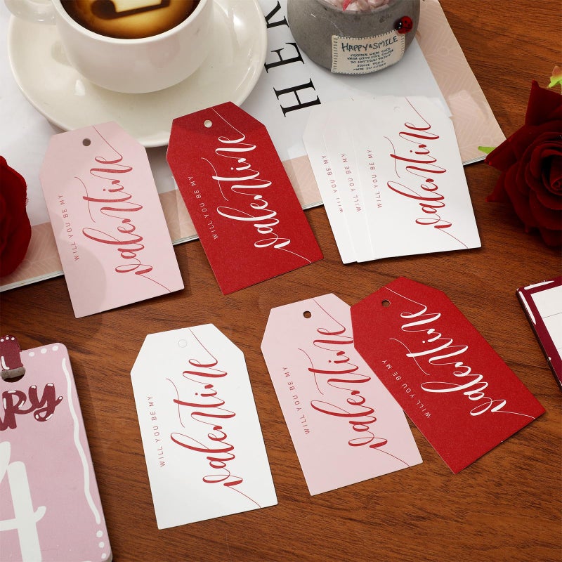 Whaline 120Pcs Valentine' s Day Paper Gift Tags Hanging Tag with Cotton Rope White Pink Red Will You Be My Valentine Label Tags for Romantic Party Favor Decor Supplies - Image 3