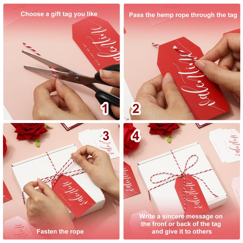 Whaline 120Pcs Valentine' s Day Paper Gift Tags Hanging Tag with Cotton Rope White Pink Red Will You Be My Valentine Label Tags for Romantic Party Favor Decor Supplies - Image 4