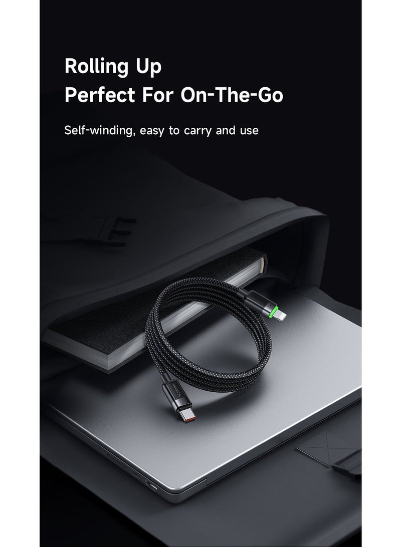 Mcdodo Magnetic Self-Winding iPhone USB-C to Lightning Cable 36W 1.2m – PD Fast Charging Data Sync Cable for iPhone 14 13 12 11, iPad, AirPods – Black - Image 3