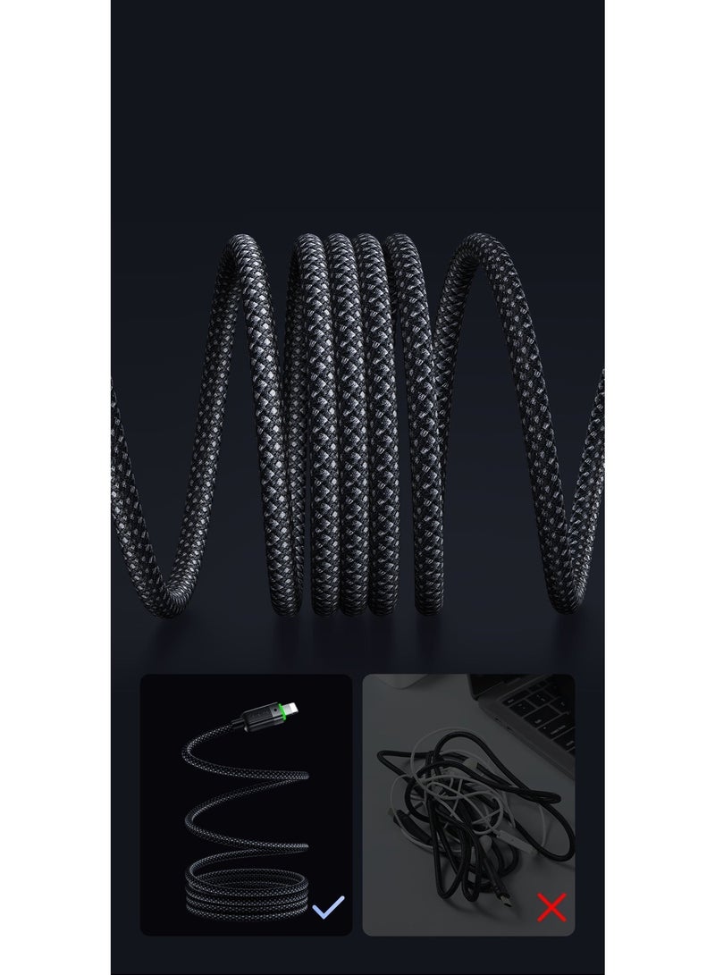 Mcdodo Magnetic Self-Winding iPhone USB-C to Lightning Cable 36W 1.2m – PD Fast Charging Data Sync Cable for iPhone 14 13 12 11, iPad, AirPods – Black - Image 2