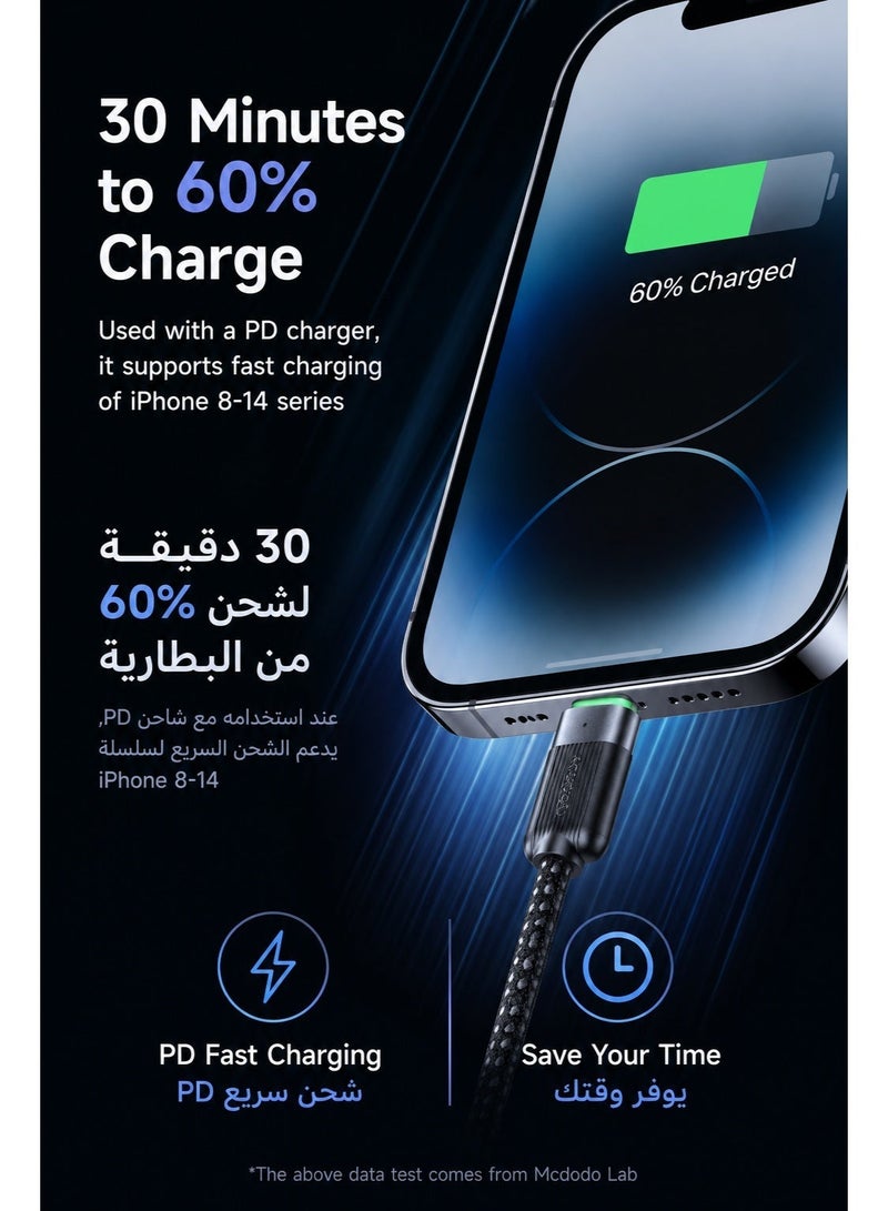 Mcdodo Magnetic Self-Winding iPhone USB-C to Lightning Cable 36W 1.2m – PD Fast Charging Data Sync Cable for iPhone 14 13 12 11, iPad, AirPods – Black - Image 4