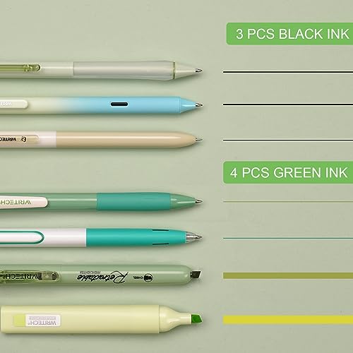 WRITECH Gel Pens Journaling Highlighters: Journal Set Aesthetic Assorted Pastel Color Ink 0.5mm Fine Point Retractable 0.7mm Black Pen Smooth Writing Drawing No Bleed 7ct (Green) - Image 2