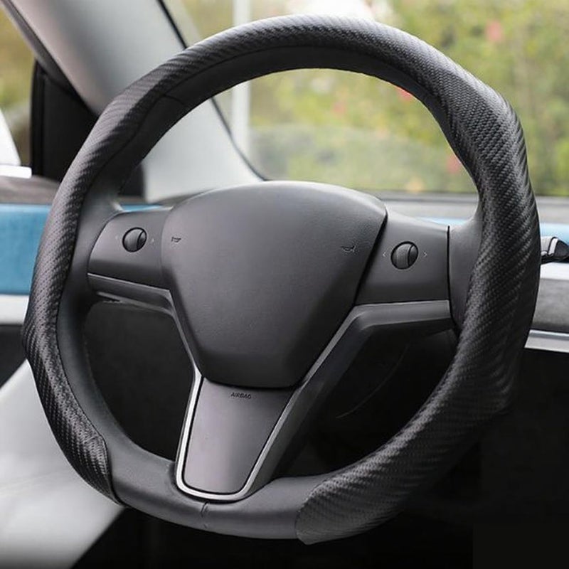 PartsTo Quick Install Sporty Carbon Fiber Pattern Steering Wheel Cover Universal fit 14Â½ to 15 inches Car Sendan Coupe SUV Pickup 14.5 to 15 - Image 3