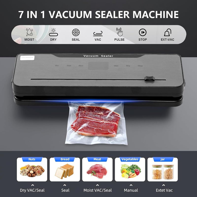 TDOO Vacuum Sealer, Food Vacuum Sealer Machine, 8-in-1 Food Vacuum Machine, Build-in Cutter, Dry&Moist Modes, Multi-Functional Food Vacuum Sealer with 30 Vacuum Bags 20 * 30cm - Image 3