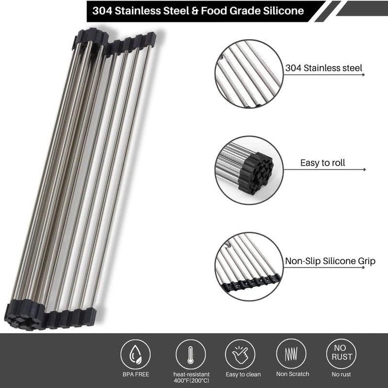 SCILLA Foldable Drain Rack Kitchen Sink Shelf Stainless Steel Multi Function Roll Up Dish Drying Folding Wash Drainer Tray Steel Roll-Up Crockery Vegetable Utensils Rack, Fruit Stand(Multicolor) - Image 2