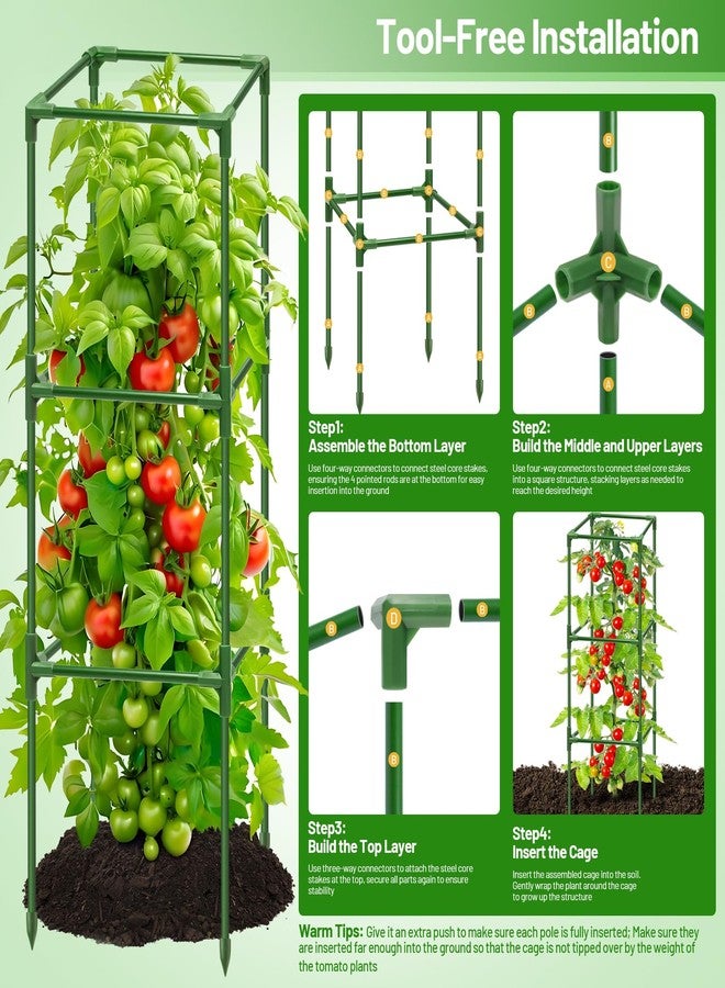 Legigo 6 Pack Square Tomato Cages for Garden- Up to 45 Inch Tomato Plant Support Stakes Cage, Heavy Duty Steel Tomato Trellis Garden Stakes for Raised Garden Bed Climbing Vegetables Cucumbers Flowers - Image 5