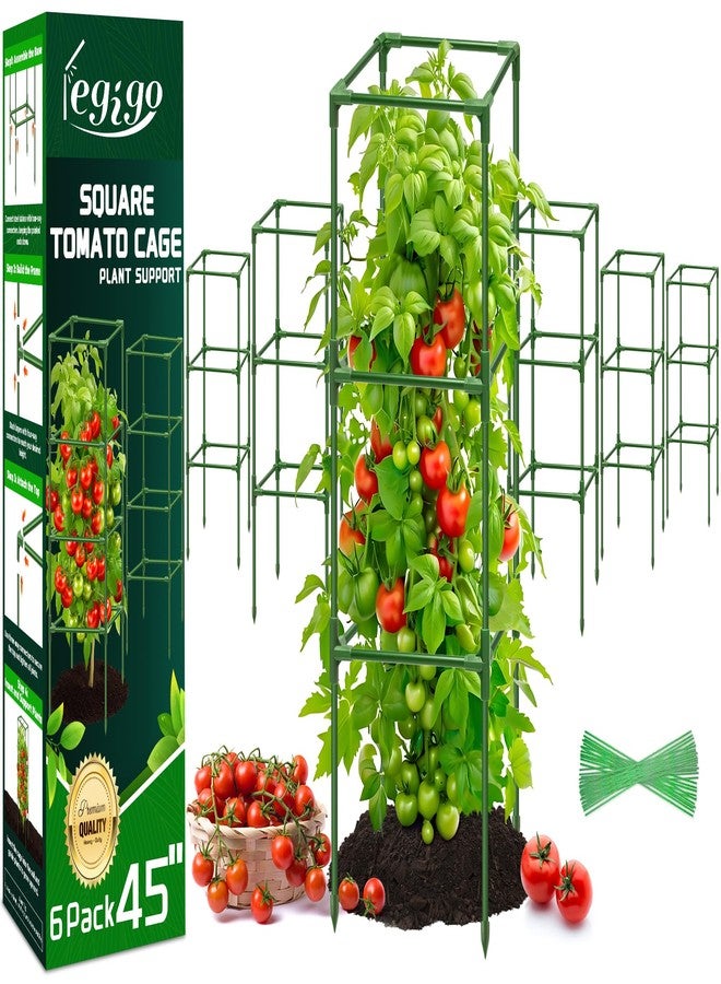 Legigo 6 Pack Square Tomato Cages for Garden- Up to 45 Inch Tomato Plant Support Stakes Cage, Heavy Duty Steel Tomato Trellis Garden Stakes for Raised Garden Bed Climbing Vegetables Cucumbers Flowers - Image 1