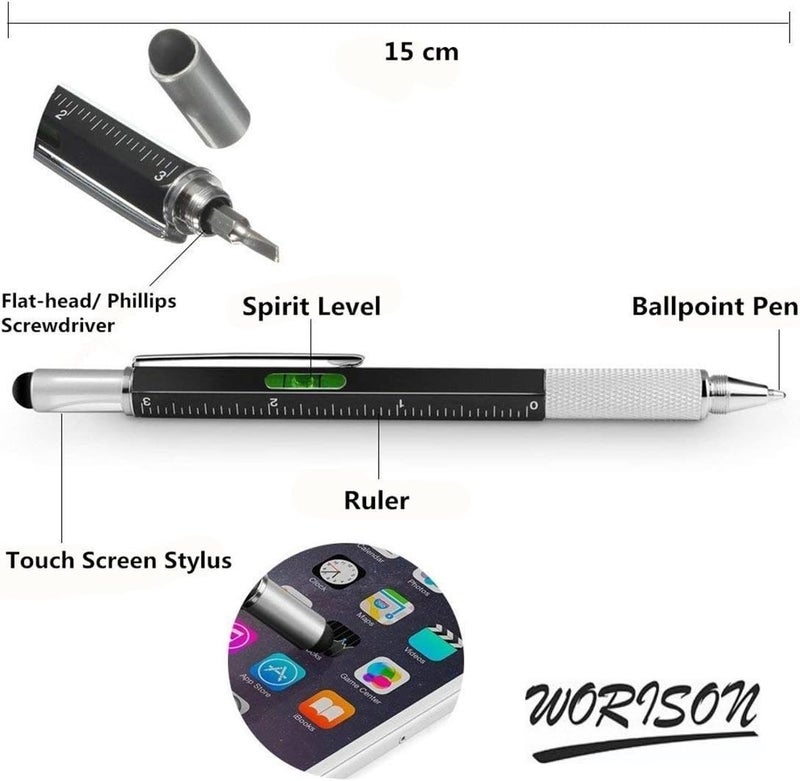 Worison 6in1 MultiTool Pen with Ruler, Level gauge, Ball Pen, Stylus and 2 Screwdriver, Ball Pen - Image 4
