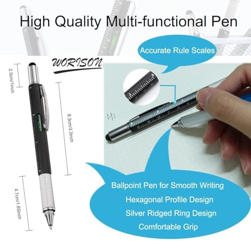 Worison 6in1 MultiTool Pen with Ruler, Level gauge, Ball Pen, Stylus and 2 Screwdriver, Ball Pen - Image 3