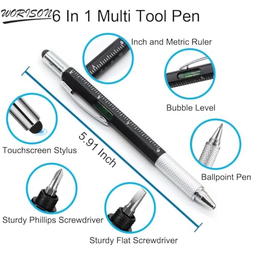 Worison 6in1 MultiTool Pen with Ruler, Level gauge, Ball Pen, Stylus and 2 Screwdriver, Ball Pen - Image 2