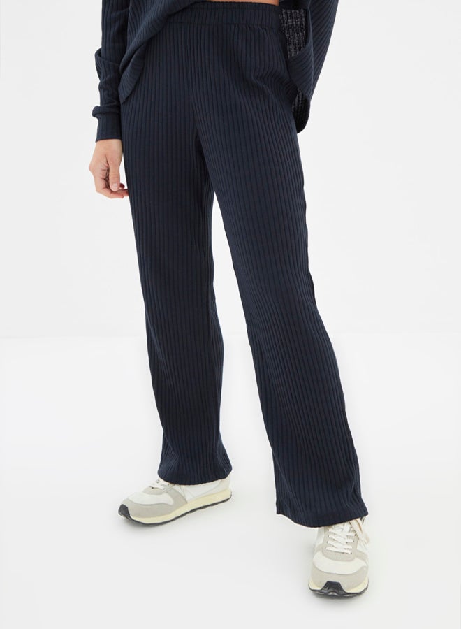 trendyol Navy Blue Hooded Ribbed Knitted Pajama Set - Image 5